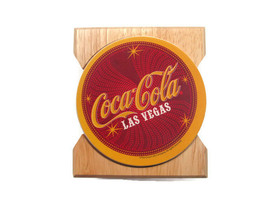 Coca-Cola &quot;LAS VEGAS&quot; Coasters in Wooden Holder Set - BRAND NEW - £13.38 GBP