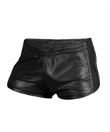 Men&#39;s Real Leather Soft Lambskin Shorts Fetish Bluf Gay Black Stripes Sc... - $147.07 CAD