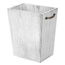 Wood Trash Can,Rustic Farmhouse Style Wastebasket Bin w/Handle for Living Room - £30.66 GBP