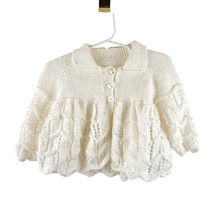 Vintage Baby Girl White Crochet Cardigan Sweater Cable Knit No Size Label - £19.84 GBP
