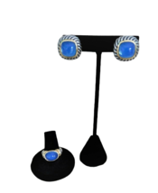 Vintage T &amp; J silver &amp; gold tone luminescent blue stone ring &amp; earring set - $19.99