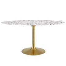 60” Oval White Terrazzo Tulip Dining Table w/ Black, Gold or White Pedestal Stem - £830.40 GBP+
