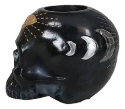 Black Gothic Skull Skeleton With Golden Butterfly And Evil Eye Candle Ho... - $22.99