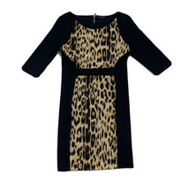 Zara Collection Black And Tan/Brown Mini Dress Leopard Print 3/4 Sleeve Size L - £26.32 GBP