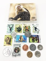 Monkey Money~Set of 8 Coins and 8 Stamps all with Monkeys in a clear box - £22.52 GBP
