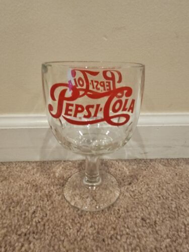 Primary image for Vintage Pepsi Cola Goblet, Clear/Red Text, 6'' Tall/3.75'' Diameter