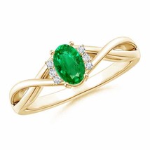 ANGARA Oval Emerald Crossover Ring with Diamond Accents for Women in 14K Gold - £792.50 GBP