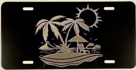 Tropical Beach Chair Car Tag Engraved Etched Black Aluminum License Plate GIFT - £18.43 GBP