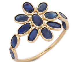 18K Gold Floral Sapphire Ring - £254.59 GBP
