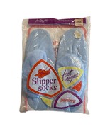 Vtg Acrylic &amp; Nylon Lined Cuffed Slipper Socks Soft &amp; Fluffy Foot Blue 9... - $28.94 CAD