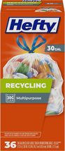 Hefty Recycling Trash Bags, Clear, 30 Gallon, 36 Count Clear - $14.90