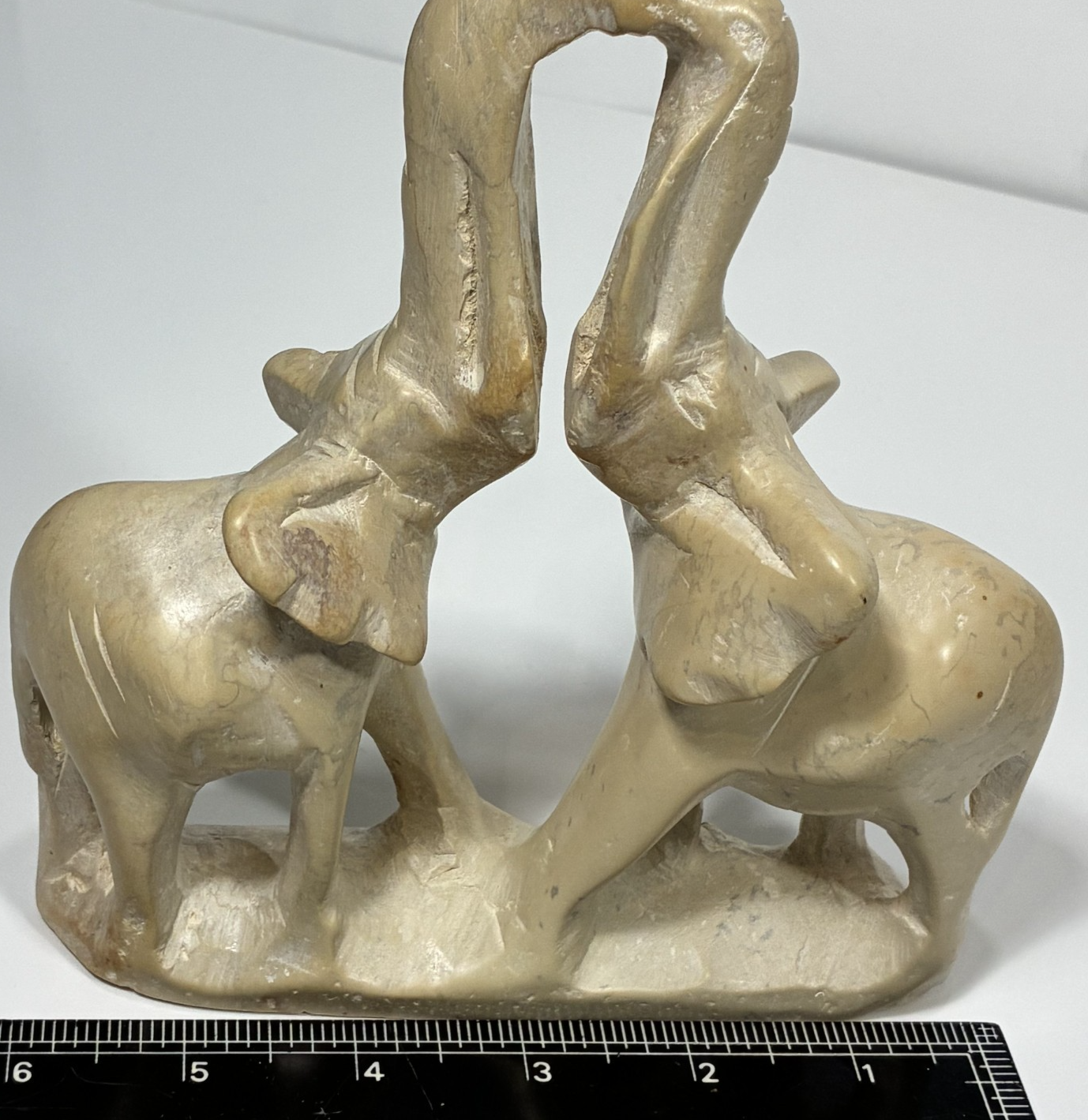 kissing elephants hand carved from ivory colored soapstone by craftsman of kenya Item image 14