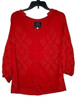 Johnny Was Women&#39;s Top Jade Valerie Peasant Red Eyelet Lace Floral Red S... - $53.60