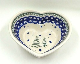 Momo Panche Boleslawiec Pine Tree Stars Heart Bowl Polish Pottery - £14.93 GBP