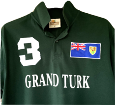 Grand Turk Polo Rugby Shirt Mens XL Green Caribbean Turks &amp; Caicos Island Flag - £25.51 GBP