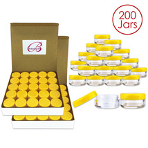 5G/5Ml (200 Pcs) Round Clear Plastic Refillable Jars With Yellow Lids - £33.72 GBP