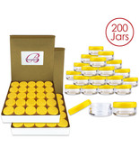 5G/5Ml (200 Pcs) Round Clear Plastic Refillable Jars With Yellow Lids - £33.86 GBP