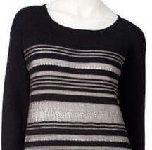 Rock &amp; Republic Womens Lurex Striped Black Silver After Party Sweater S ... - $29.99