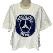 Vintage Womens Cache Cropped T-Shirt Sequin Mercedes Benz Logo Size L White - $69.25