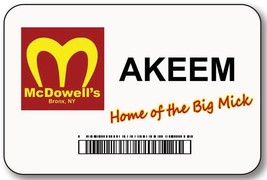 AKEEM Coming to America Movie MCDOWELLS Safety pin Fastener Name Badge Halloween - £12.53 GBP