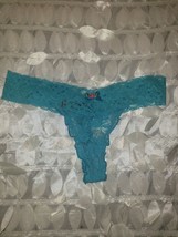 NEW turquoise blue Thongs Panties Panty Underwear Set S/P lace with rose pendant - £11.86 GBP