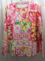 NWT Gottex G LIFESTYLE MAJORCA CORAL MULTI Long Sleeve Crew Shirt Top - M & L image 2