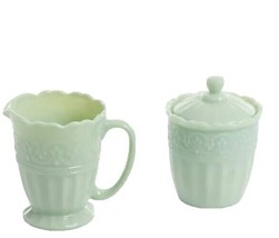 Pioneer Woman ~ TIMELESS BEAUTY ~ Green ~ Glass ~ Creamer &amp; Sugar Bowl Set - £29.40 GBP