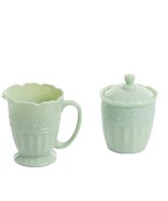 Pioneer Woman ~ TIMELESS BEAUTY ~ Green ~ Glass ~ Creamer &amp; Sugar Bowl Set - $37.40