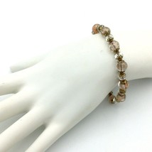 VENETIAN GLASS vintage bracelet - hand-knotted clear glass aventurine beads 8&quot; - £18.38 GBP