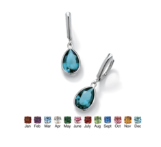 Pear Cut Simulated Birthstone Drop Earrings Sterling Silver December Blue Topaz - £79.91 GBP