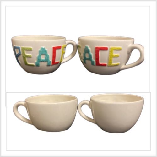 Primary image for Threshold 2-Mugs PEACE Coffee Tea Stoneware Cream Café au lait Large Cup