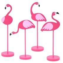 4Pcs Flamingo Wood Tall Standing Block Set Christmas Pink Flamingo Table Sign Tr - $27.99