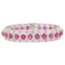18kt Solid White Gold 8.5 CTW Diamond and 21 CTW Ruby Tennis Bracelet For Her - £24,199.32 GBP