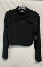 Jolie &amp; Joy Black Ribbed Sexy Cropped Keyhole Turtleneck Top Long Sleeve NEW LG - £17.59 GBP