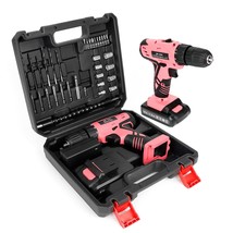21V Pink Cordless Drill Set For Women,350 In-Lb Torque, 0-1350Rmp Variable Speed - £52.74 GBP