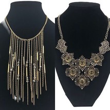 Lot of 2 Statement Necklaces Gold Tone Fringe Regal Look Women&#39;s Jewelry... - £19.40 GBP