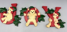 Vintage Homco Teddy Bear Christmas Wall Hanging Set  Joy - $275.20 MXN