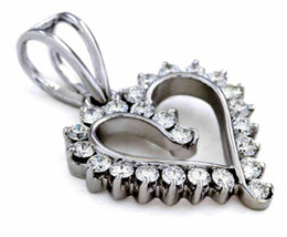 0.48ct Diamond 14k White Gold Wedding Heart Pendant Halloween Day - £771.88 GBP