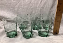 Vintage Set of 6 Libbey Chivalry Green Small Juice Glasses-Textured Hexagonal - £46.26 GBP
