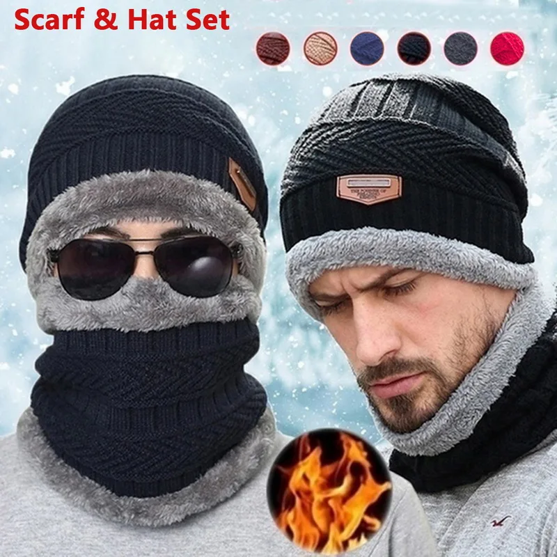 Winter beanie hat for men fleece scarf women knitted hat warm cap thick wool ak warmer thumb200