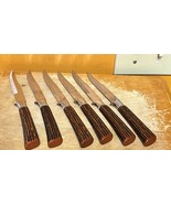 Set of 6 Steak Knives Stainless Forever Sharp Regent Sheffield Faux Antl... - $18.44 CAD
