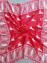 Vtg Red Silk Scarf Horse Rider Floral Leaves Square 34 x 35 Head Neck Business - £19.27 GBP