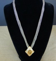 Vintage Bijoux Terner two tone silver chain &amp; gold pendant rhinestone necklace - £9.43 GBP
