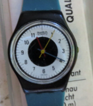 Swatch Chrono Tech Watch Women&#39;s LB104 Blue Band Black Case White Dial i... - £29.07 GBP