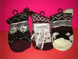 Women Muk Luks Boot Socks Gift Set 3 Pairs Black Red One Size - £14.85 GBP
