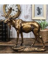Realistic Large Bull Moose Statue In Gold Patina 11&quot; W Rustic Elk Deer A... - $62.81 CAD