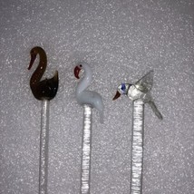 Lot Of 3 Handblown Glass  Birds Swan Goose Hummingbird Swizzle Sticks 8” - $18.81