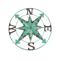 24 Inch Distressed Turquoise Metal Compass Rose Nautical Wall Decor Hanging Art - £47.76 GBP