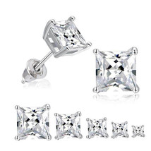Wish Ear Classic Four-Claw Aaa Square Diamond Zircon Earrings Real Gold Color Re - £7.96 GBP