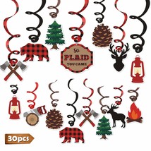 30Ct Lumberjack Party Hanging Swirls Decoration Buffalo Plaid Kids Birthday Phot - £14.20 GBP